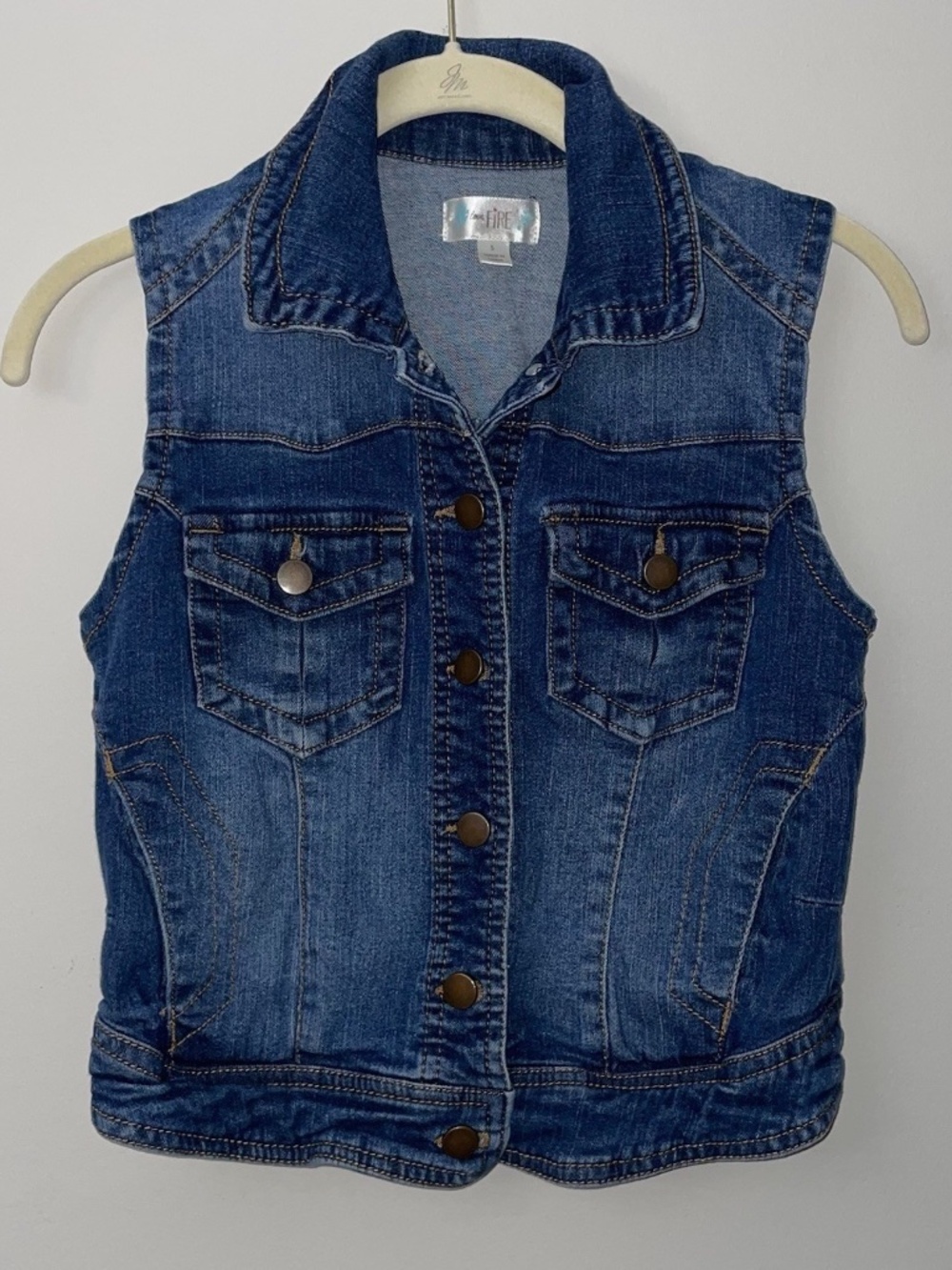 Love Fire Denim Jean Vest Girl's Small Blue Casual Pockets